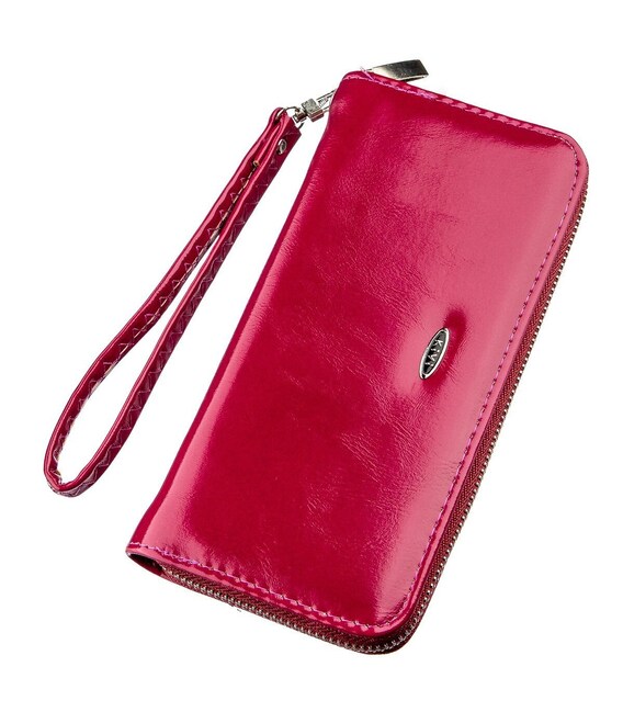 Гаманець жіночий на одну блискавку з екокожі гладкий KIVI 19039 Малиновий