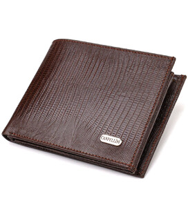 Стильный горизонтальный мужской бумажник среднего размера из натуральной фактурной кожи CANPELLINI 21864 Коричневый фото