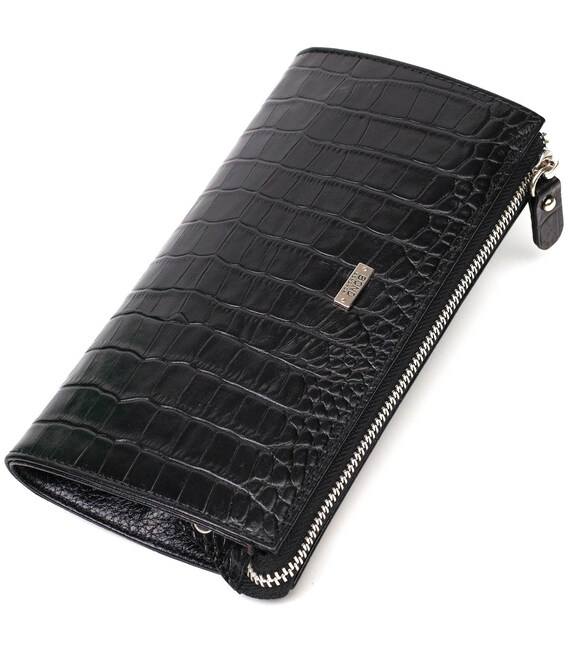 Місткий чоловічий клатч із натуральної шкіри з тисненням під крокодила BOND 22049 Чорний