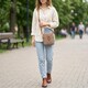 Современная сумка трапеция для женщин из натуральной кожи Vintage 22271 Бежевая фото