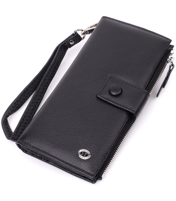 Лаконичный женский вертикальный кошелек-клатч из натуральной кожи ST Leather 22537 Черный фото