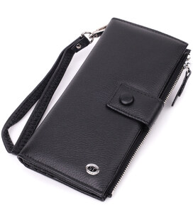 Лаконичный женский вертикальный кошелек-клатч из натуральной кожи ST Leather 22537 Черный фото