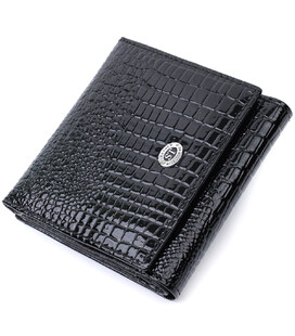 Женский компактный кошелек из натуральной лакированной кожи ST Leather 22688 Черный фото