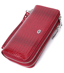 Фактурний клатч на два відділення з лакованої натуральної шкіри ST Leather 22692 Червоний