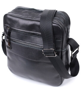 Класична чоловіча сумка месенджер із глянсової натуральної шкіри Shvigel 22846 Чорна