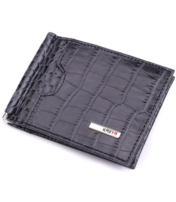 Практичний чоловічий гаманець-затиск із натуральної шкіри KARYA 22851 Сірий