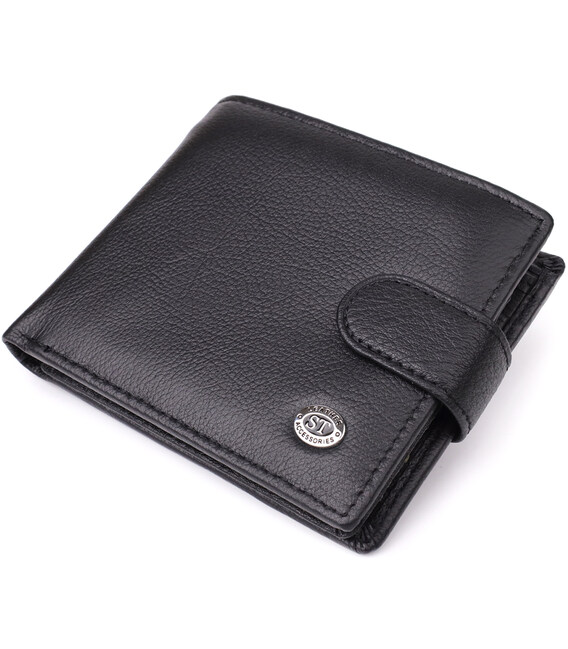 Классический мужской бумажник горизонтального формата из натуральной кожи ST Leather 23094 Черный фото