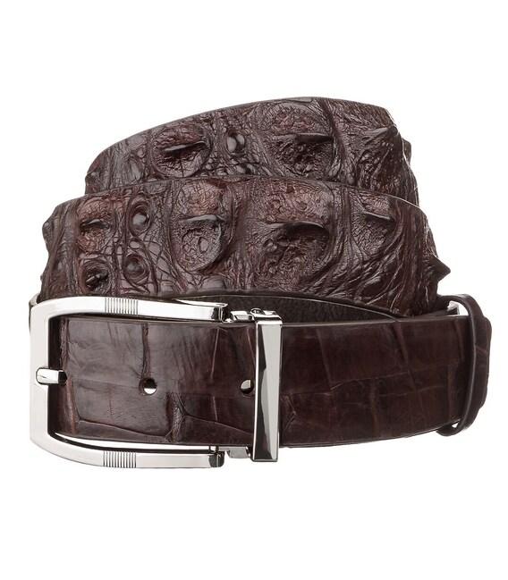 Ремінь чоловічий CROCODILE LEATHER 18178 з натуральної шкіри крокодила Коричневий