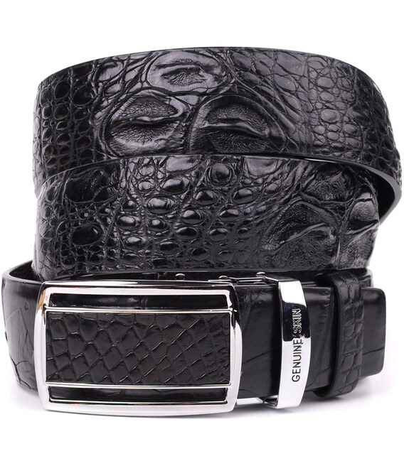 Ремінь-автомат CROCODILE LEATHER 18239 з натуральної шкіри крокодила Чорний