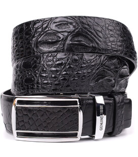 Ремінь-автомат CROCODILE LEATHER 18239 з натуральної шкіри крокодила Чорний