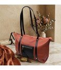 Вместительная двухцветная женская сумка из натуральной кожи Vintage 22301 Коричневая