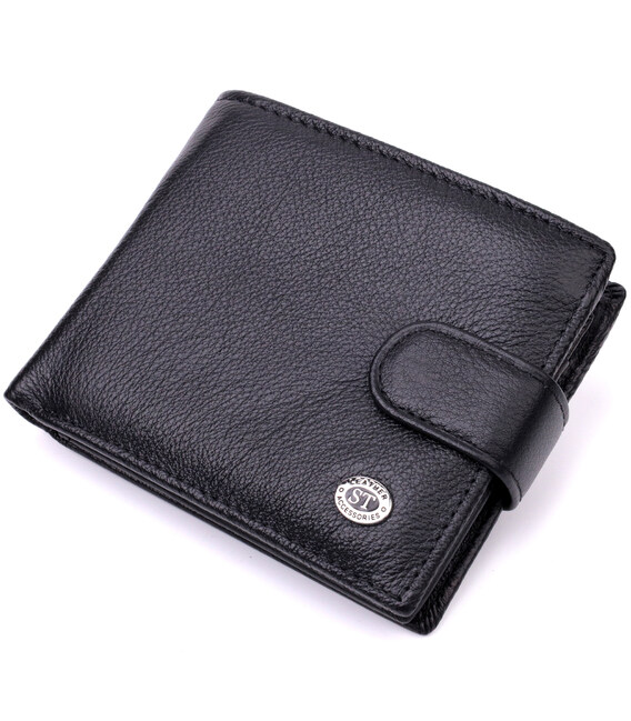 Классическое портмоне для мужчин с блоком для карт из натуральной кожи ST Leather 19473 Черное фото