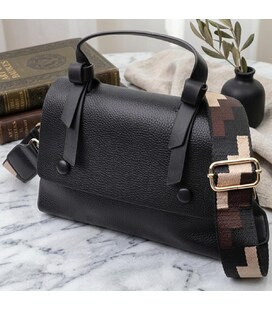 Люксовая сумка для женщин с короткой ручкой из натуральной кожи Vintage 22670 Черная фото
