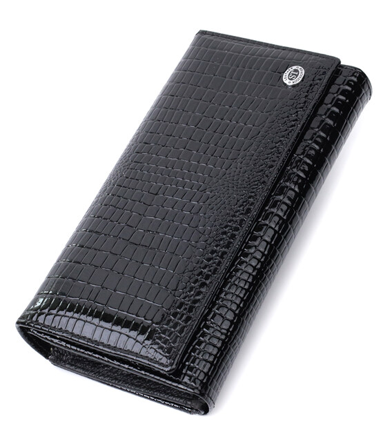 Лакированный кожаный кошелек с блоком для кредитных карт ST Leather 22683 Черный фото