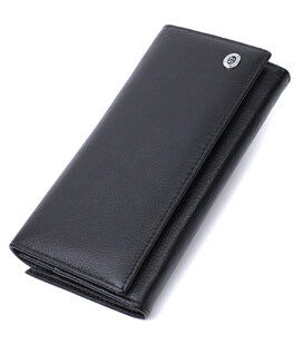 Добротное женское портмоне с карманом для монет из натуральной кожи ST Leather 22691 Черный фото