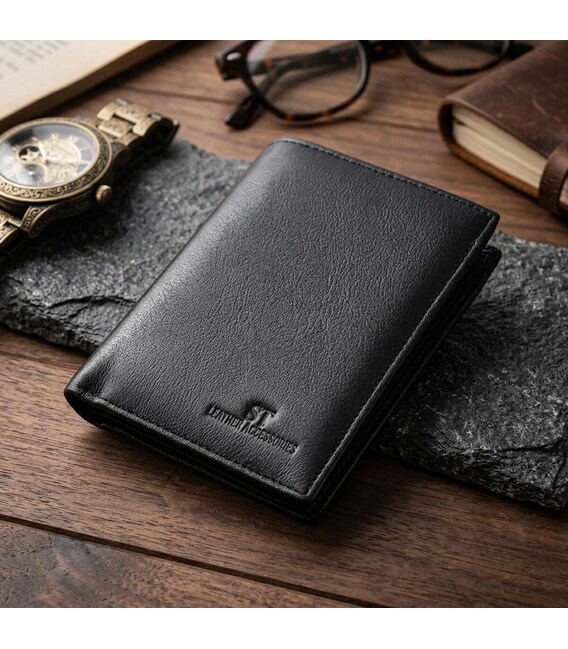 Чоловіче шкіряне портмоне для карток купюр та монет ST Leather 22733 Чорне