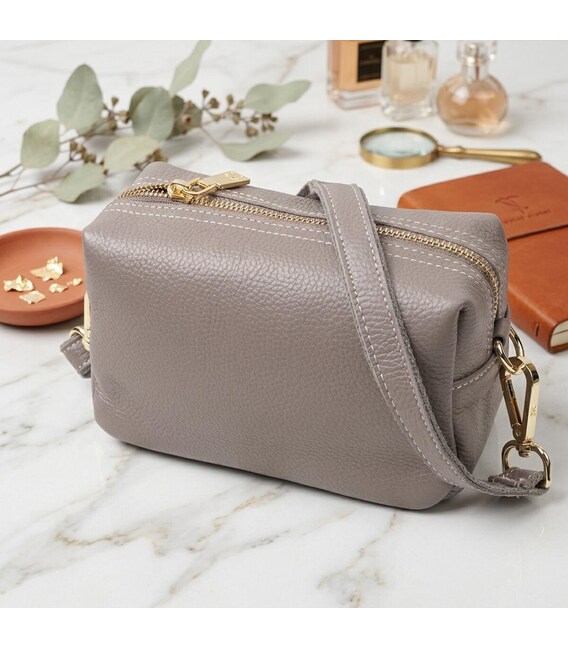 Жіноча цікава сумка з двома ременями з натуральної шкіри Vintage 22275 Сірий
