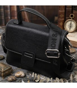 Сумка сэтчел в классическом цвете для женщин из натуральной кожи Vintage 22291 Черная фото