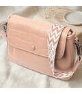 Женская сумка с фактурным клапаном из натуральной кожи Vintage 22329 Пудровая