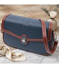 Сумка жіноча з фактурним клапаном із натуральної шкіри Vintage 22622 Синя