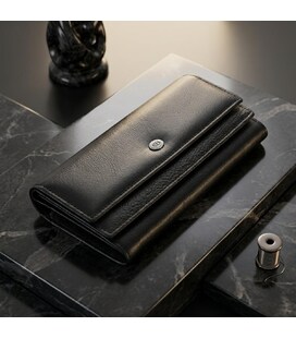 Женский кожаный кошелек для карт купюр и монет ST Leather 22696 Черный фото