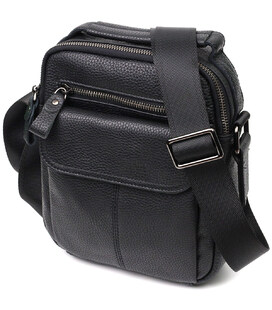 Вертикальная мужская сумка на плечо из натуральной кожи Vintage 22248 Черная
