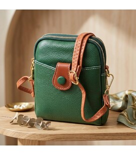 Небольшая сумка трапеция для женщин из натуральной кожи Vintage 22268 Зеленая фото