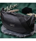Шкіряна сумка жіноча через плече з незвичайним бігунком брелоком Vintage 22615 Чорна