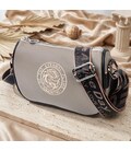 Красивая женская сумка с вышивкой на лицевой стороне из натуральной кожи Vintage 22626 Серая