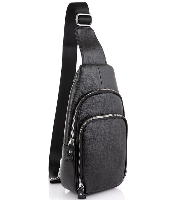 Кожаный черный слинг через плечо Tiding Bag A25F-5058A