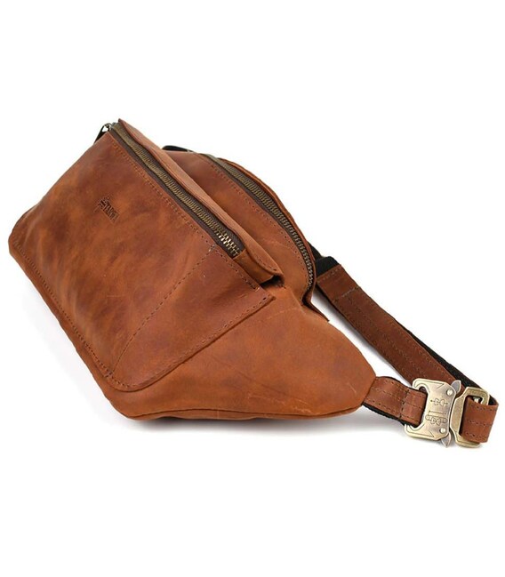 Сумка бананка на пояс шкіряна руда TARWA RB-3012-3md