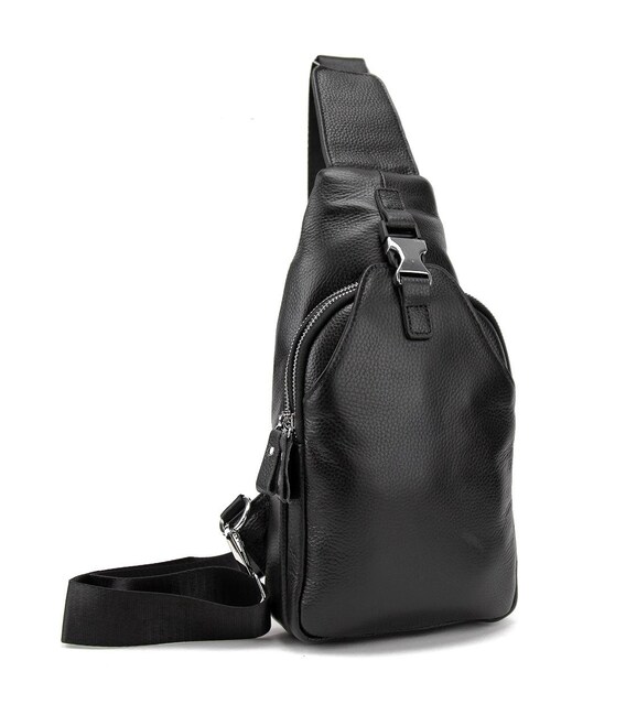 Шкіряний чорний слінг через плече Tiding Bag A25F-6809-11A