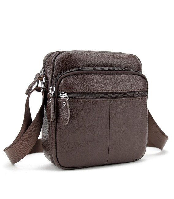 Шкіряний компактний чоловічий месенджер коричневий Tiding Bag M56-0080C - фото