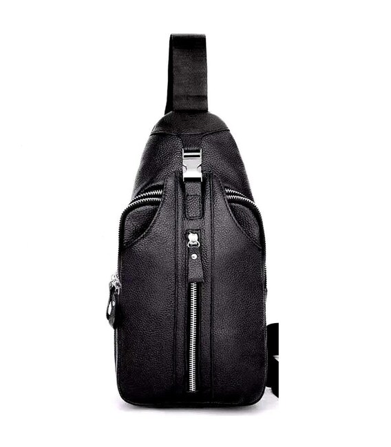 Сумка-слинг черная кожаная Tiding Bag F-A25F-5003A фото