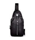 Сумка-слинг черная кожаная Tiding Bag F-A25F-5003A