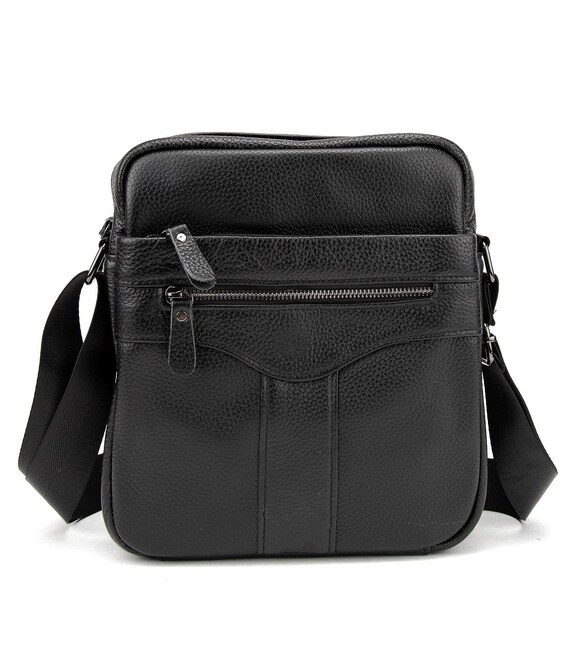 Шкіряний маленький чоловічий месенджер чорний Tiding Bag M56-0187A - фото