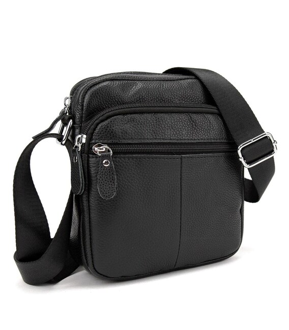 Шкіряний компактний чоловічий месенджер чорний Tiding Bag M56-0080A - фото