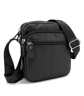 Шкіряний компактний чоловічий месенджер чорний Tiding Bag M56-0080A - фото