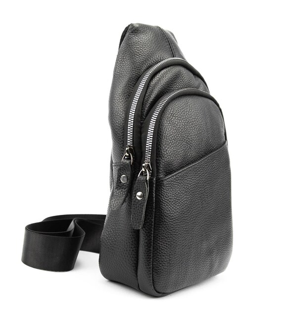 Шкіряна сумка слінг чорна Tiding Bag M56-2552A - фото