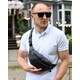 Мужская бананка из натуральной кожи 31х16х8, сумка нагрудная, черная фото