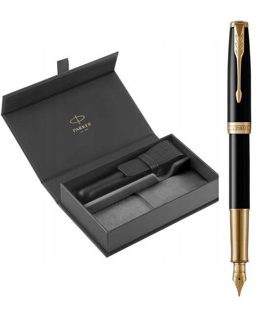 Набір Parker SONNET Black Lacquer GT FP18 F (перова ручка + шкір.чохол) - фото