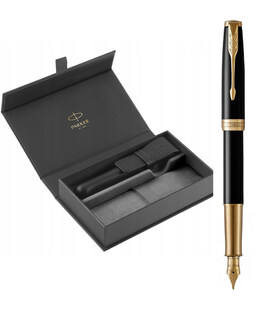 Набір Parker SONNET Black Lacquer GT FP18 F (перова ручка + шкір.чохол) - фото
