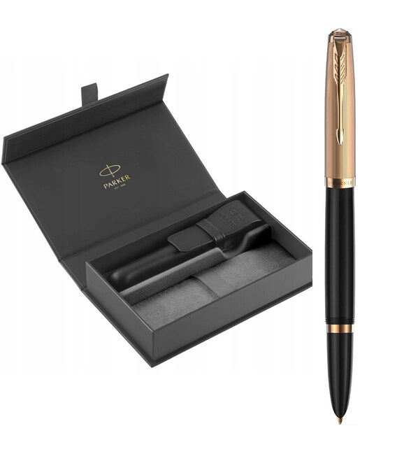 Набор Parker PARKER 51 Deluxe Black GT FP18 F (перьевая ручка + кож.чехол) фото