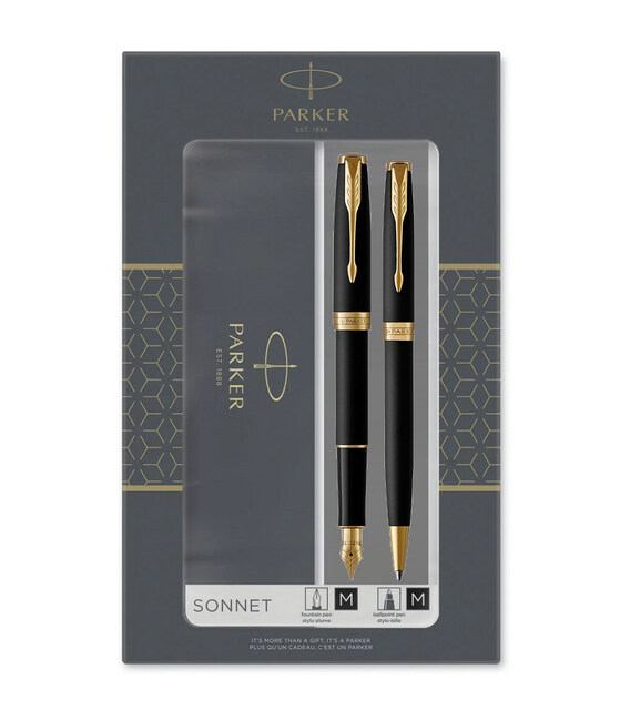 Набір ручок Parker SONNET Matte Black GT FP+BP (перова + кулькова) - фото