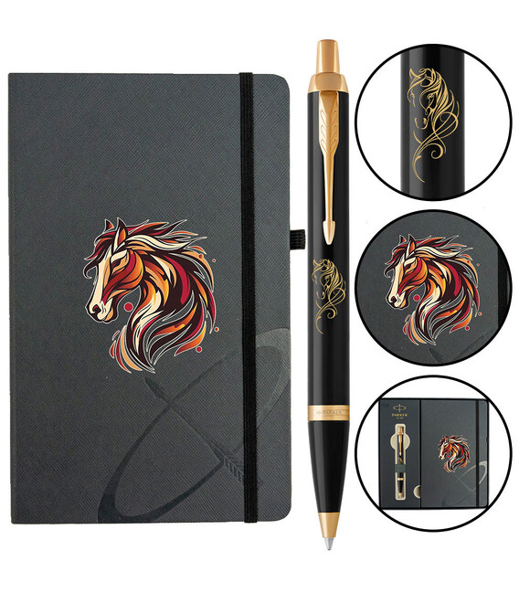 Набор Parker IM ZODIAC Black GT BP Красный конь (шариковая ручка + блокнот Parker) фото