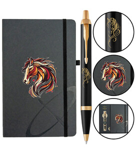 Набор Parker IM ZODIAC Black GT BP Красный конь (шариковая ручка + блокнот Parker) фото