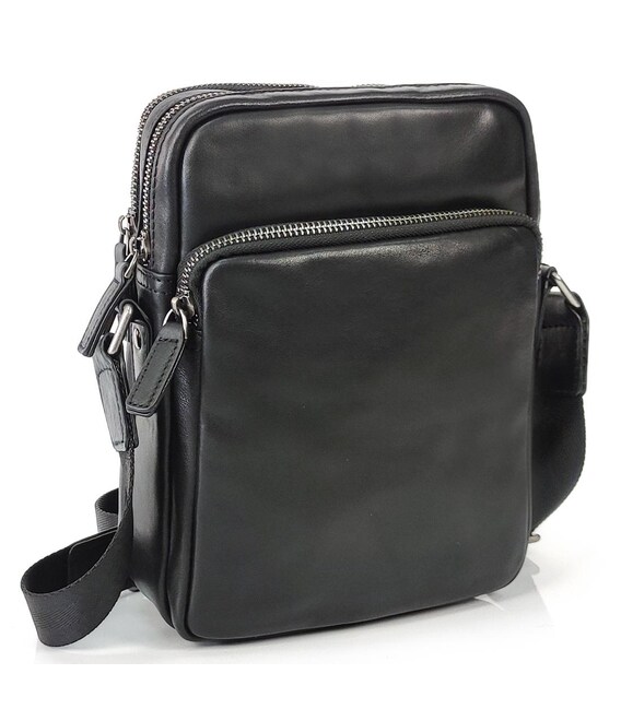 Сумка чоловіча шкіряна чорна Tiding Bag 168A