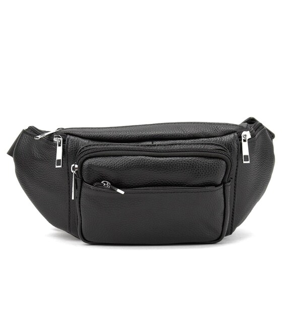 Містка шкіряна сумка на пояс чорна Tiding Bag M56-2030A