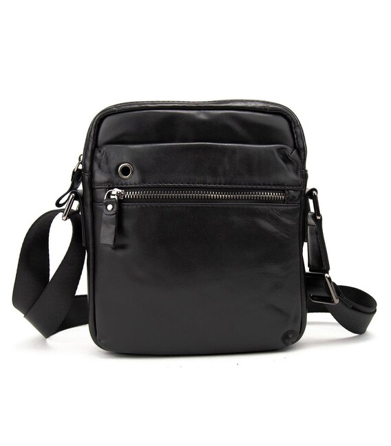 Месенджер класичний в гладкій шкірі чорний Tiding Bag 8717A