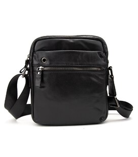 Месенджер класичний в гладкій шкірі чорний Tiding Bag 8717A
